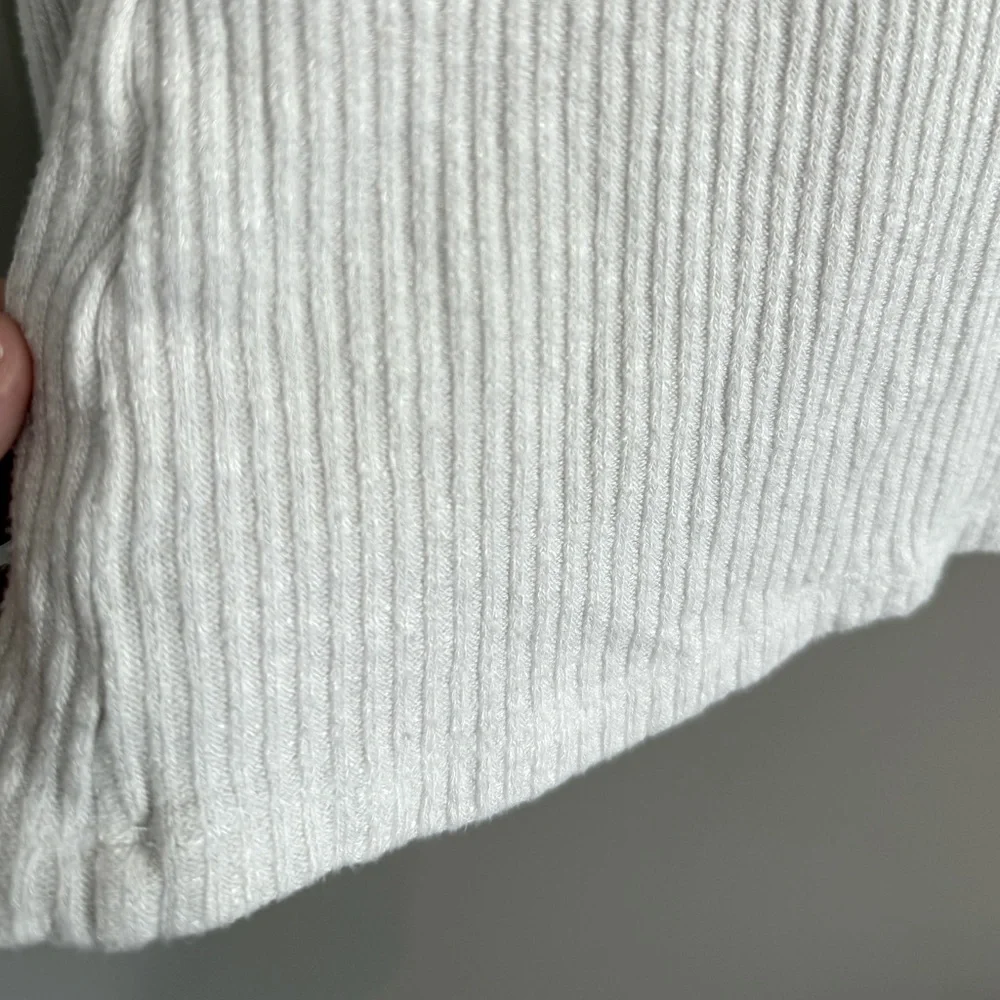 J.Crew ivory ribbed‎ mock neck sweater gold button shoulder accent Women’s L